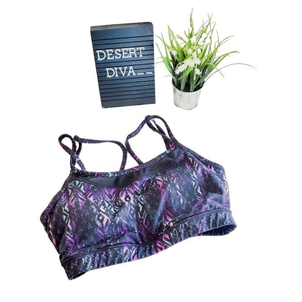 Gaiam Womens Sports Bra Purple M Racerback Strappy Yoga Padded